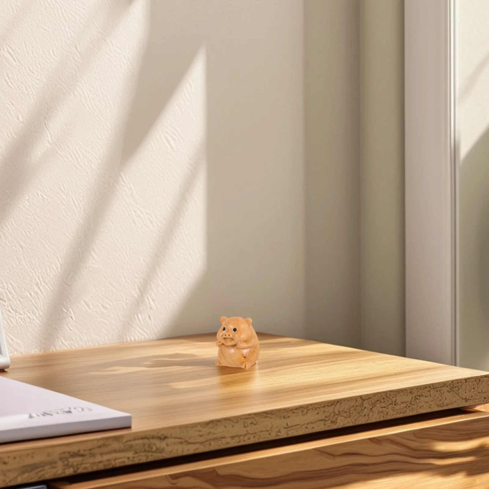 

Wooden Pig Sculpture Handcrafted Rustic Desk Ornament Home Office Decor Natural Grain Carving Statue Desktop Adornment Farm