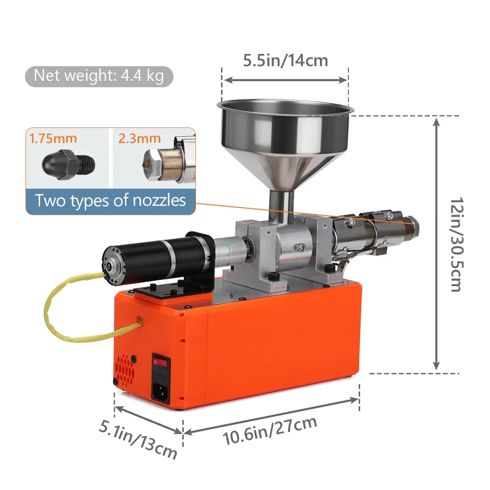Lab Plastic Extruder, 400-600g/h 1.75&2.3mm Dual Temp Control for ABS PETG PLA Pellet Recycling 3D Printing Filament Maker