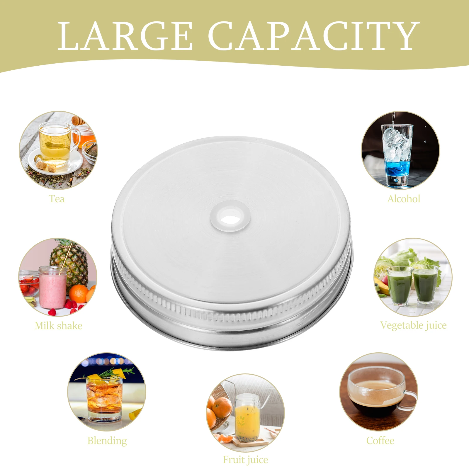 

10pcs Stainless Steel Beverage Lids 86mm Sealed Hole Covers for Cold Drinks Mason Jars Straws Leak Proof Smooth Surface