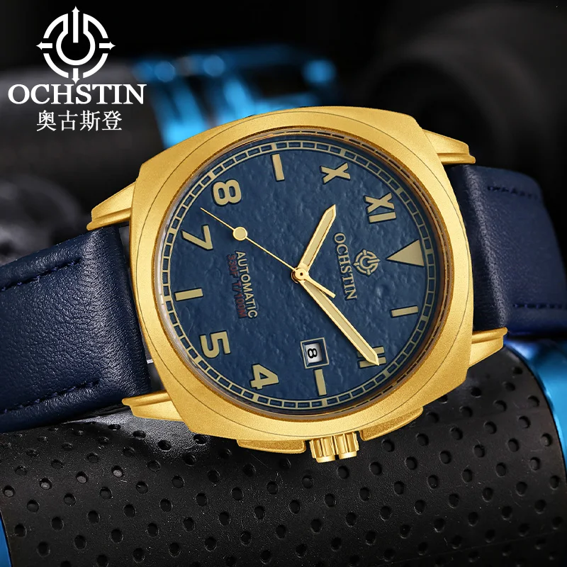 OCHSTIN High Quality Watches For Mens Automatic Mechanical Movement Wristwatch Luxury Calendar Waterproof Leather Strap Watch