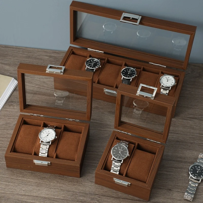 

Solid Wood Watch Box Dustproof Retro Watches Storage Boxes Transparent Glass Watch Display Case Organizer Packaging Supplies