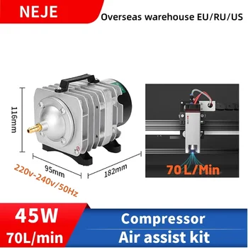 Neje 70l/min bomba de assistência de ar gravador 45w para gravador a laser velocidade ajustável compressor de baixo ruído kit de bico de assistência de ar