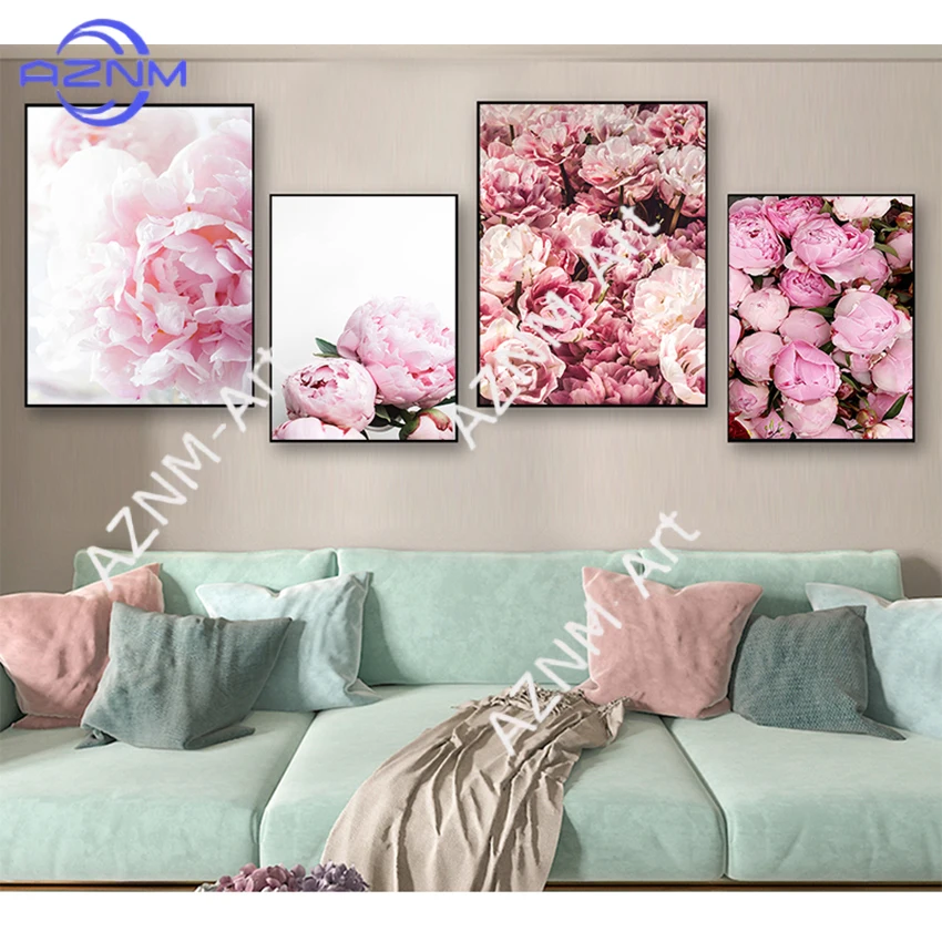 Wandkunstbild für Wohnzimmer, Heimdekoration, Leinwandgemälde, nordisches Dekor, elegantes Pfingstrosen-Blumen-Poster und Druck