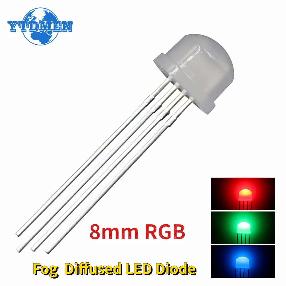 10PCS RGB LED Diode 8mm Fog Diffused Straw Hat Light Emitting Diodes Common Cathode/Anode 4 Pins Electronics Components