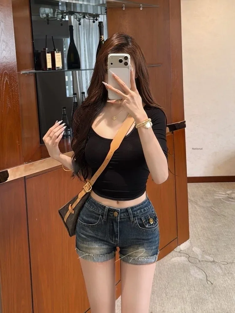 High Waist Slim Fit Stretchy Denim Shorts Pure Desire Sexy Tightening Hip Enhancing Women's Summer Jeans Shorts Butt Lifting