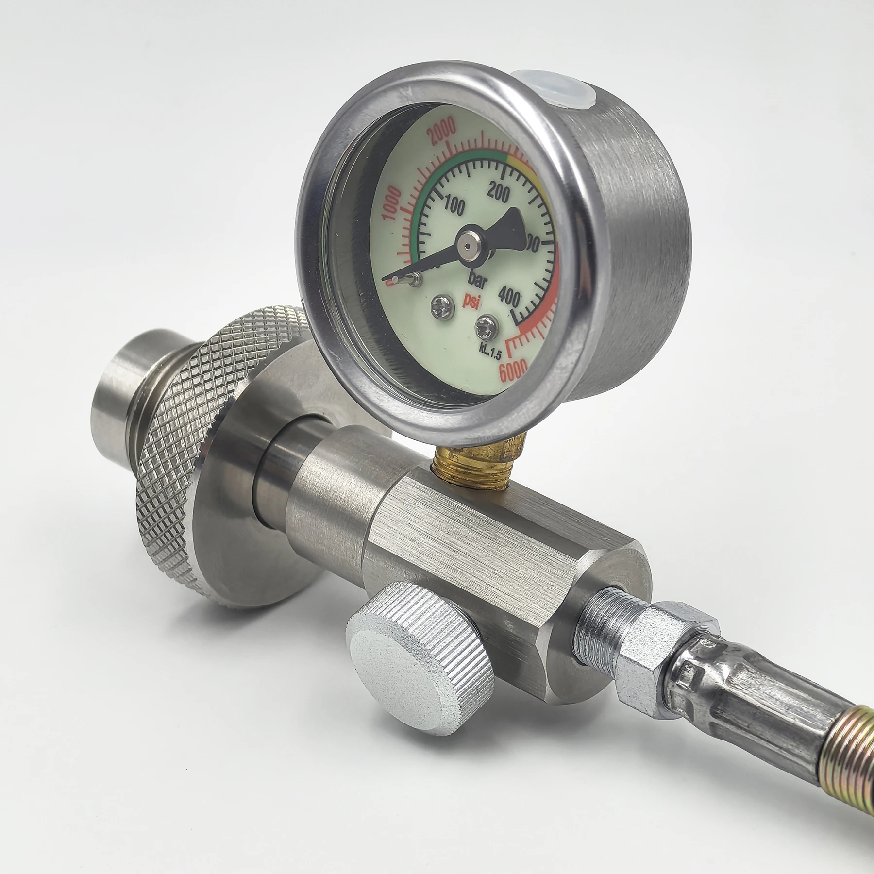 HPA 4500psi/300bar Air Diving DIN G5/8 Connect Fill Station Filling Ladeadapterventil Edelstahl mit Schlauch – Detail 5