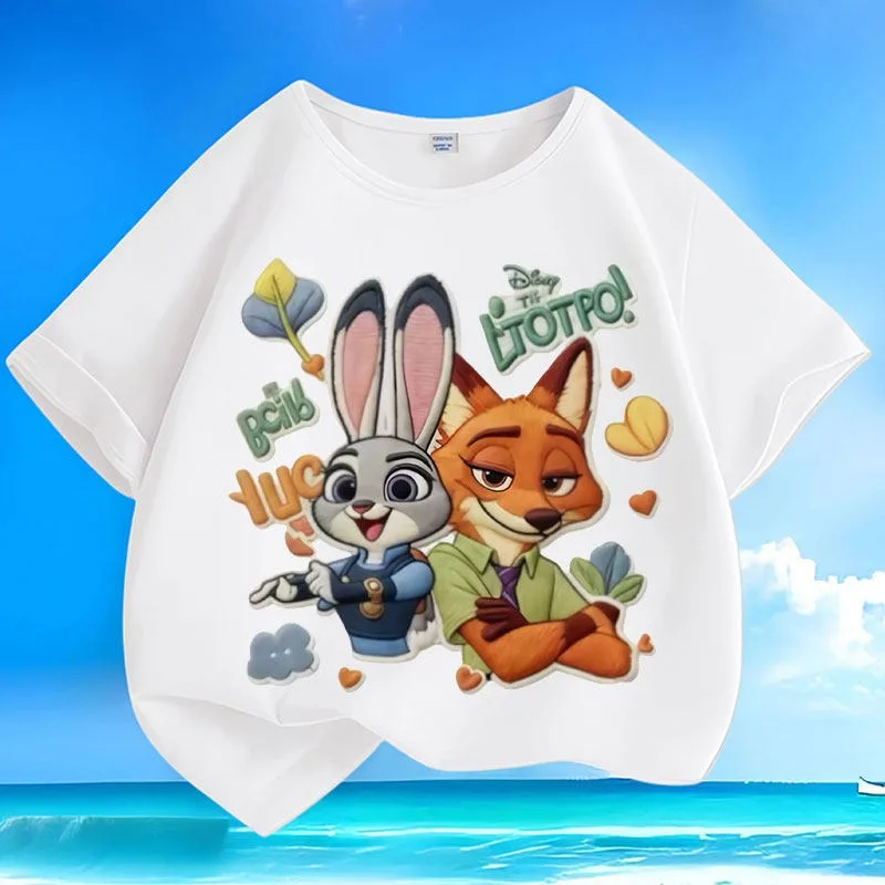 

Pure Cotton New Crazy Animal City Versatile Casual Summer Small and Medium-sized Children Short-sleeved Trendy Round Neck Loose