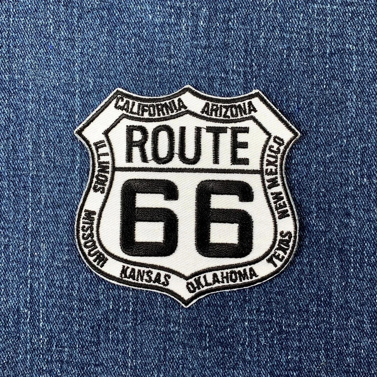 Route 66 Applique Patch - ≈6cm Embroidered Sign & States Badge (Iron On)