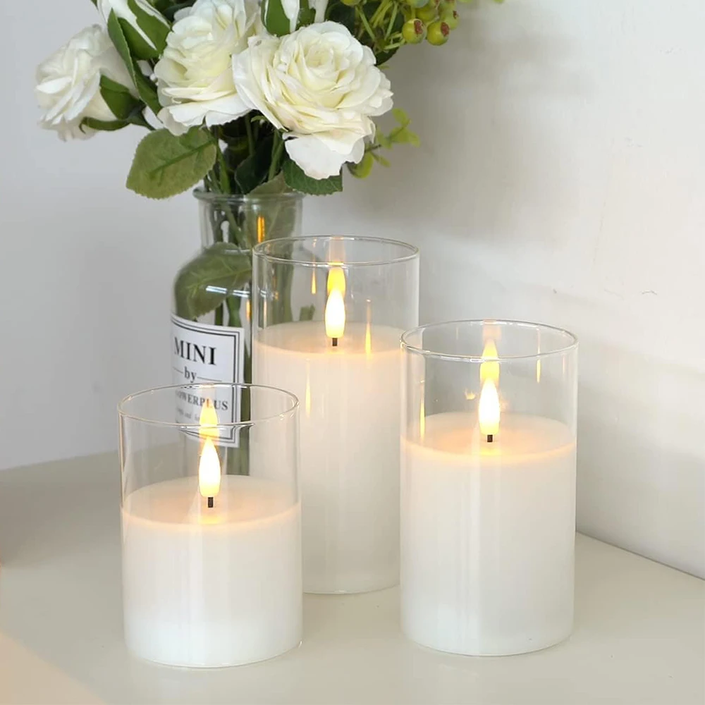 

Flameless Candles With Remote Battery Operated Flickering LED Pillar Candles Set of 3 Electric Fake Candles for Home Decor