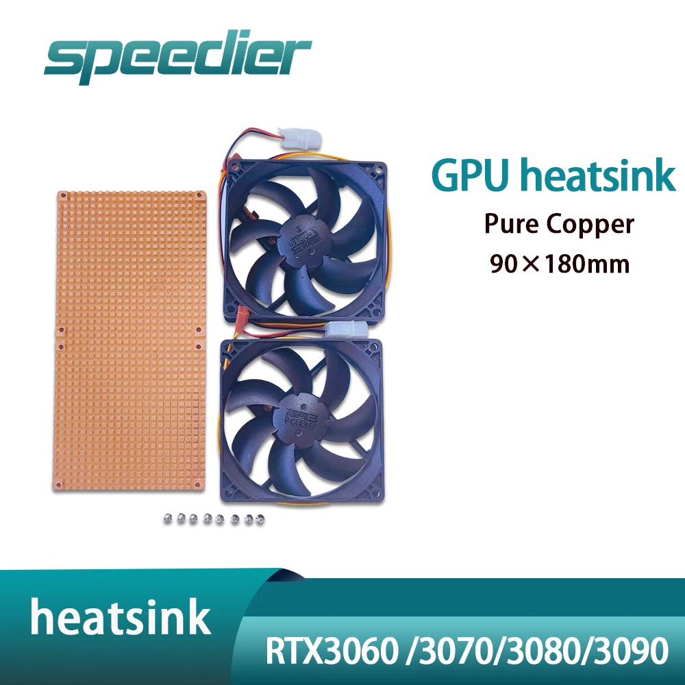 Pure Copper GPU Backplate Heatsink 90*180mm VRAM Auxiliary Cooling Radiator, Fan Mountable for RTX 3060 3070 3080 3090 GPU