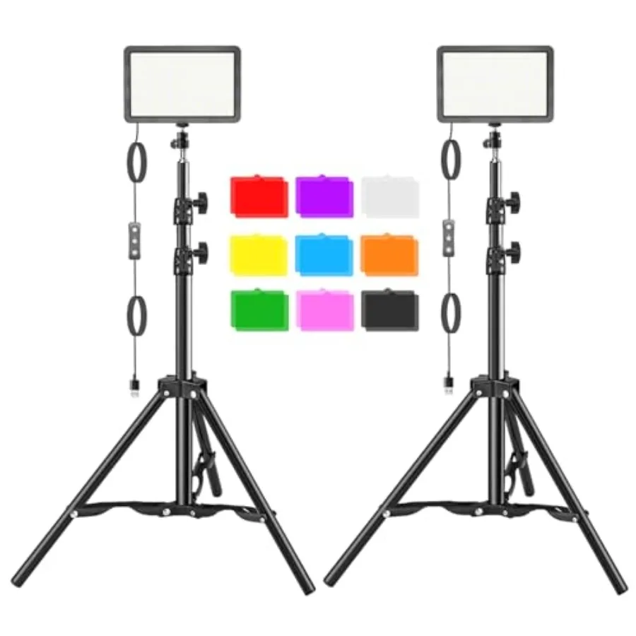 

LED Video Light Kit 2Pcs Hagibis Studio Lights 18 Color Filters for Photography Lighting with Adjustable Tripod Stand Streaming