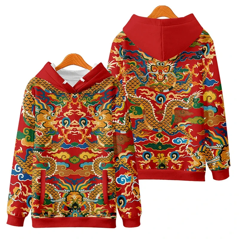 

2024 China Dragon Happy New Year Graphic Hoodies for Men Clothing Hoodie Chinese Spring Festival Sweatshirt Pullovers Funny Tops