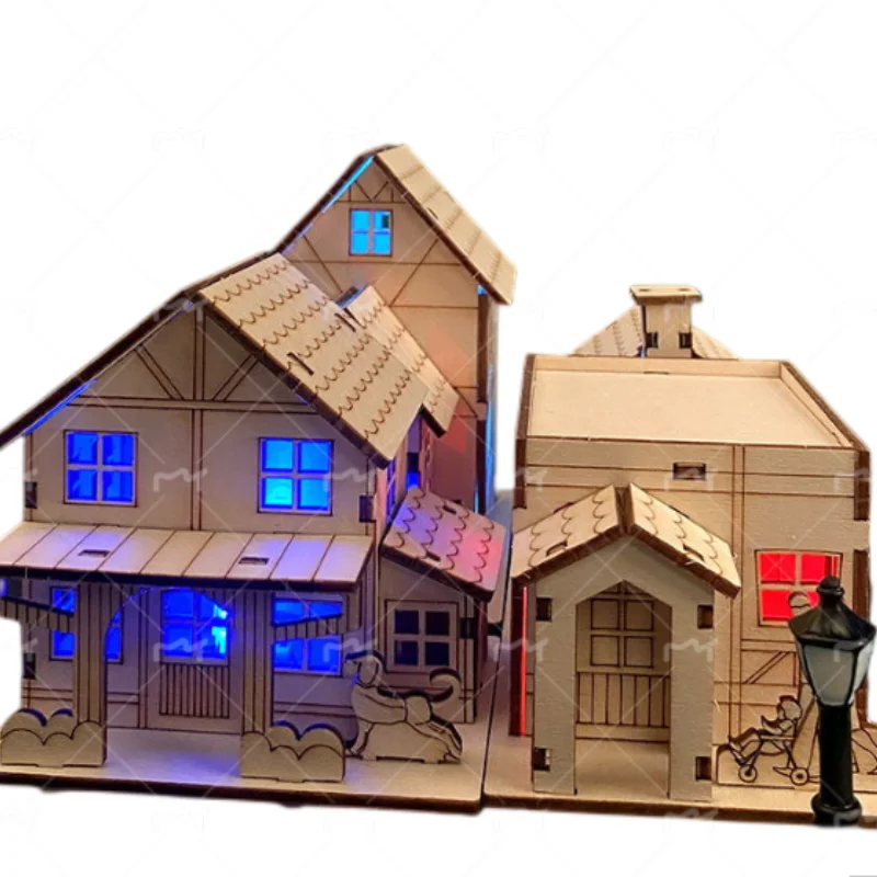 Tiny House Mockup Miniature House Cabin Wooden Constructor Prefabricated House Wooden Craft Toy City Building Scene Accessories