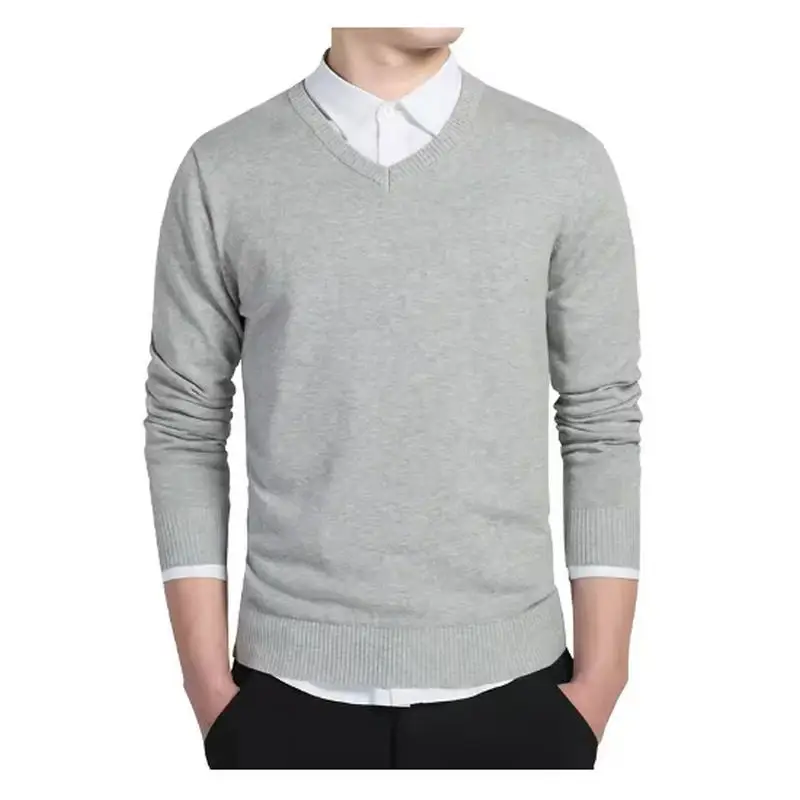 Pullover casual autunno 2025 da uomo, abbigliamento di marca lavorato a maglia in misto cotone con scollo a V da uomo, maglione da uomo aderente e lusinghiero