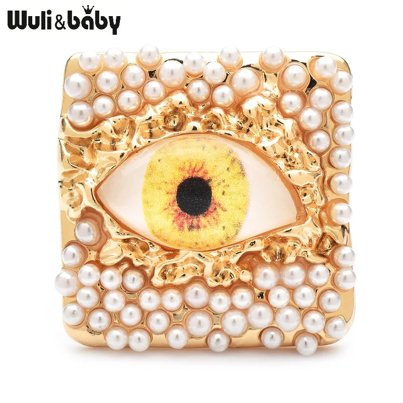Wuli&baby Pearl Eye Brooches For Women 4-color Beautiful Charming Eyes Party Office Badge Pins Gifts