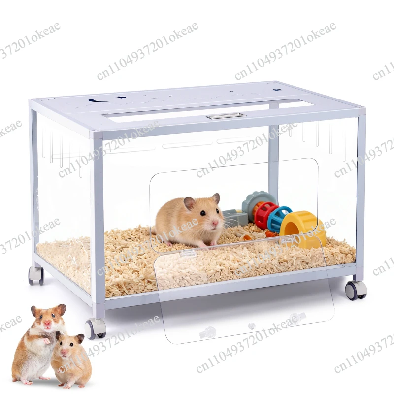 Wheeled acrylic hamster cage, extra-large space, golden silk bear, transparent full landscape