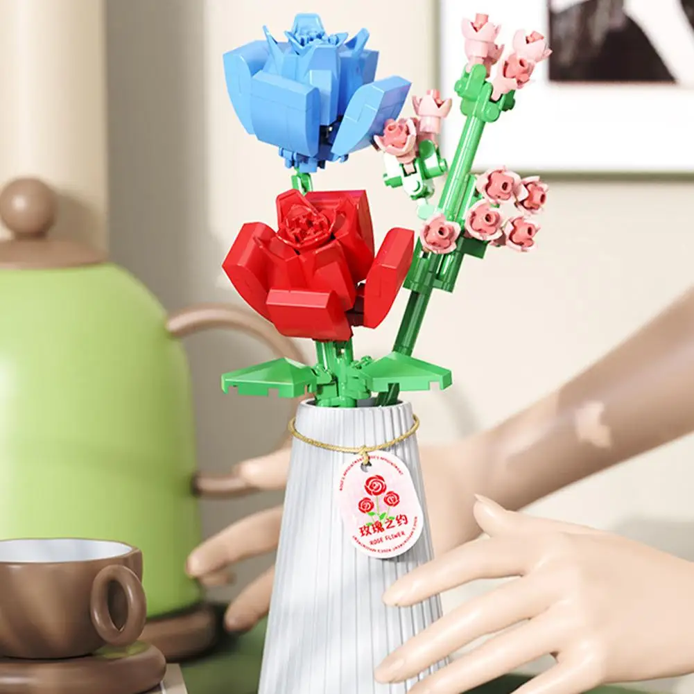 Bouquet di fiori con vaso Micro Building Block Girasole Rosa Mini modello di mattoni Giocattolo Bouquet 3D Piante Decorazioni per la casa Regalo per adulti