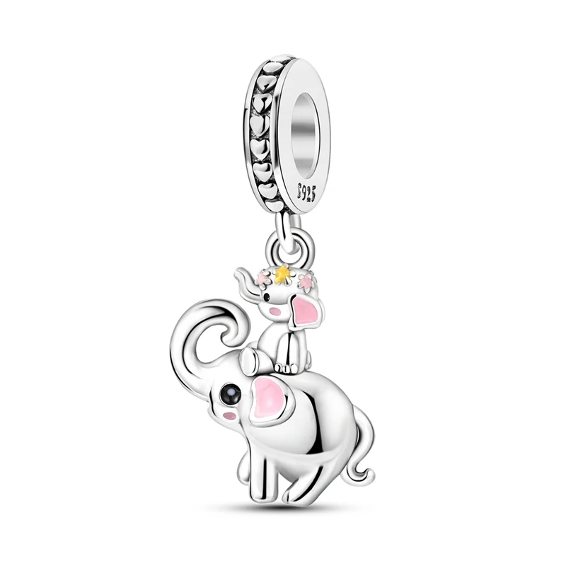 Exquisite 925 Sterling Silber voller Zirkonium & bunte & Nachkommen Elefant baumeln Charme fit Pandora Armband Halskette Geschenks chmuck