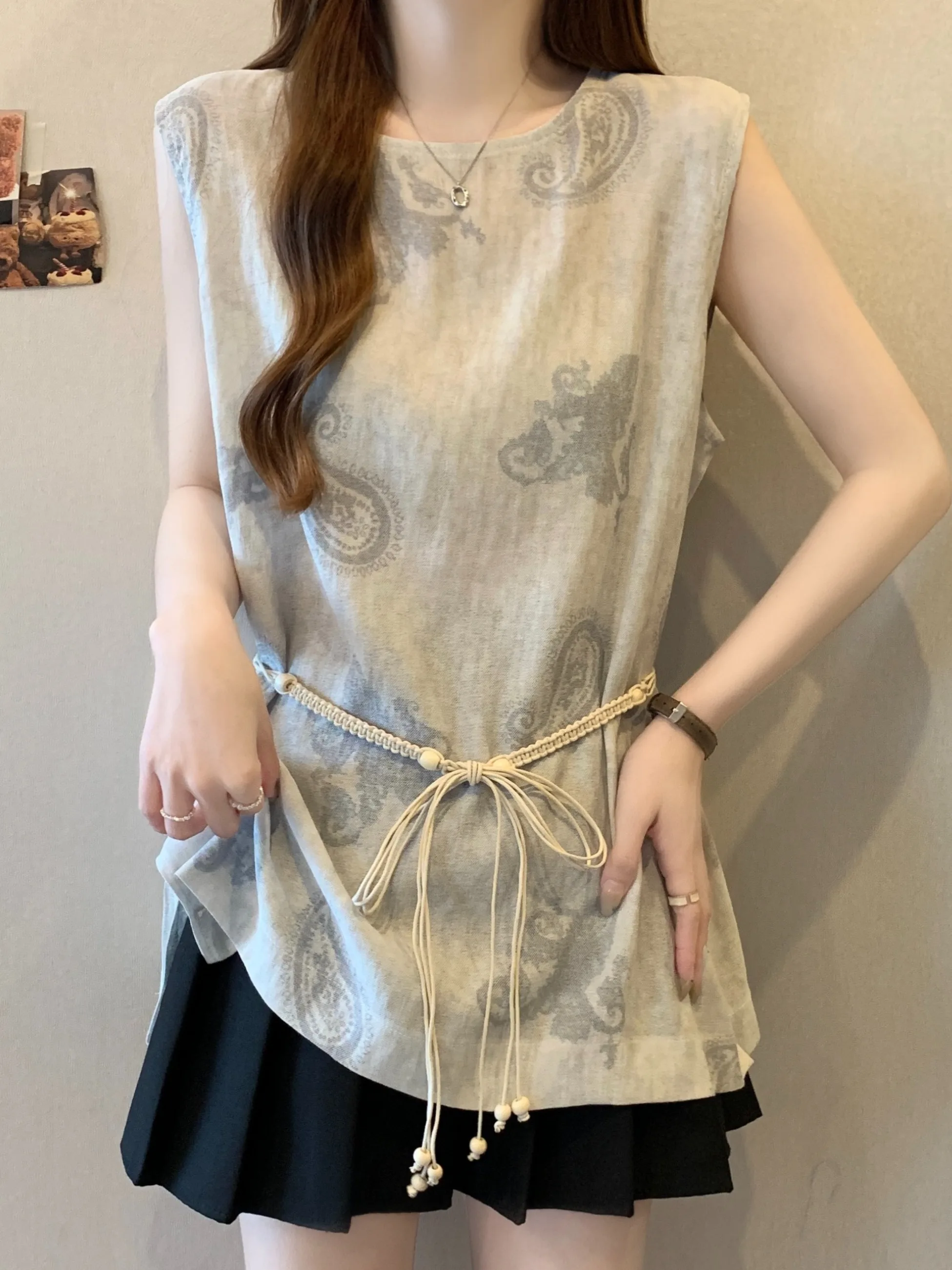 

Женский хлопковый льняной топ больших размеров, жилет, закрывающий живот, новый китайский Sle, средней длины, с застежкой на талии, Svel irt