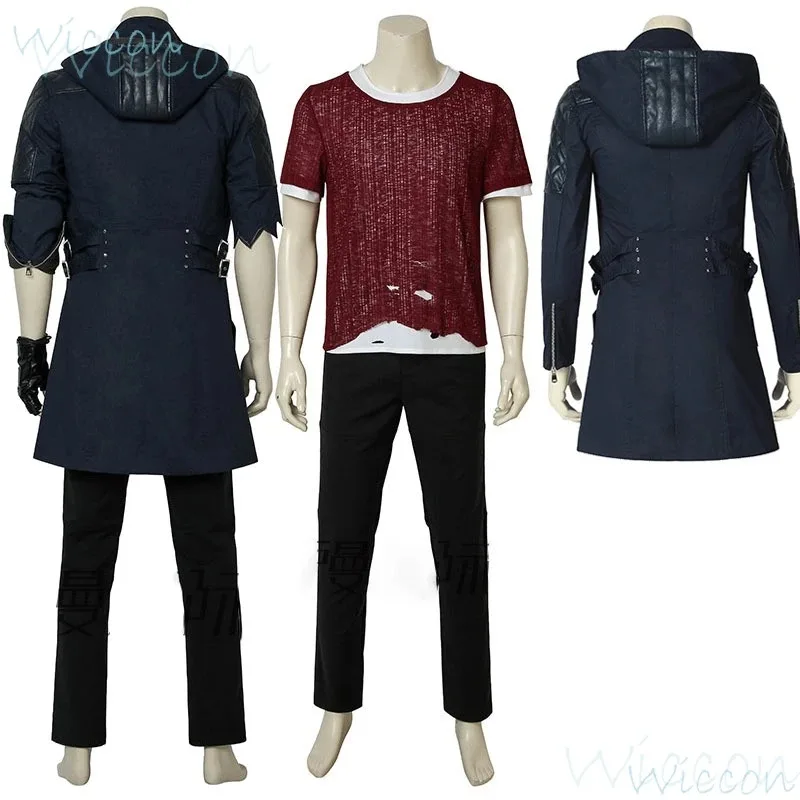 Juego Nero Cosplay Devil May Cry 5 Cos disfraz blanco gris peluca traje Comic-Con uniforme traje de fiesta de Halloween para hombres abrigo guantes;