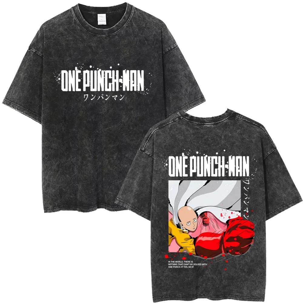 

Washed Vintage Anime One Punch Man Saitama Graphic Print T-shirt Men Women Fashion Oversized T-shirts Male Casual Funny T Shirts