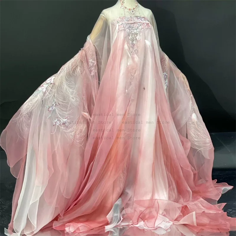 중국어 드레스 여성 고대 전통 자수 핑크 Hanfu 여성 요정 코스프레 의상 Hanfu 드레스 파티 쇼