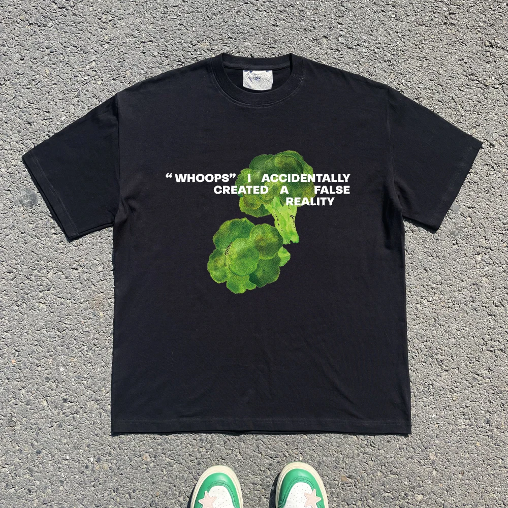 Loose Couple T-Shirts Vegetable College Style Short Sleeve 240G Heavyweight Broccoli Design Summer Youth Fashion round Neck