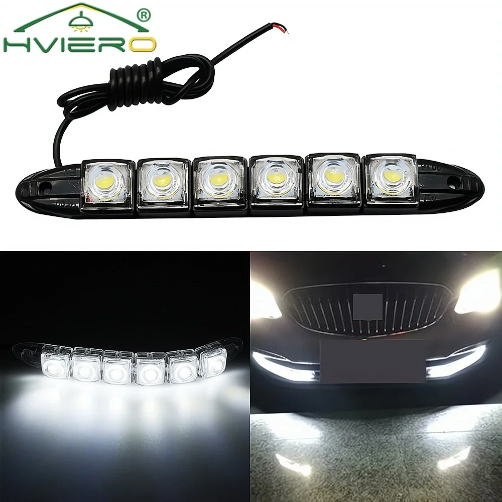 Car Daytime Night Running Light 6LED Auto SMD 12V Decorative Flexible High Power Lamp Strip White Black Shell Super Bright Bulbs