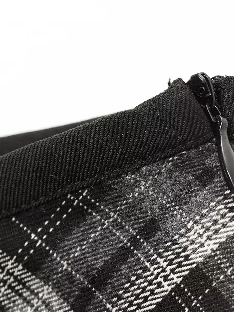 

HH Woman Fashion Casual Loose Zipper Skirt Women Chic Plaid Pleated Decoration Midi Skirt High Waist Street Style Skirt 2 Colors