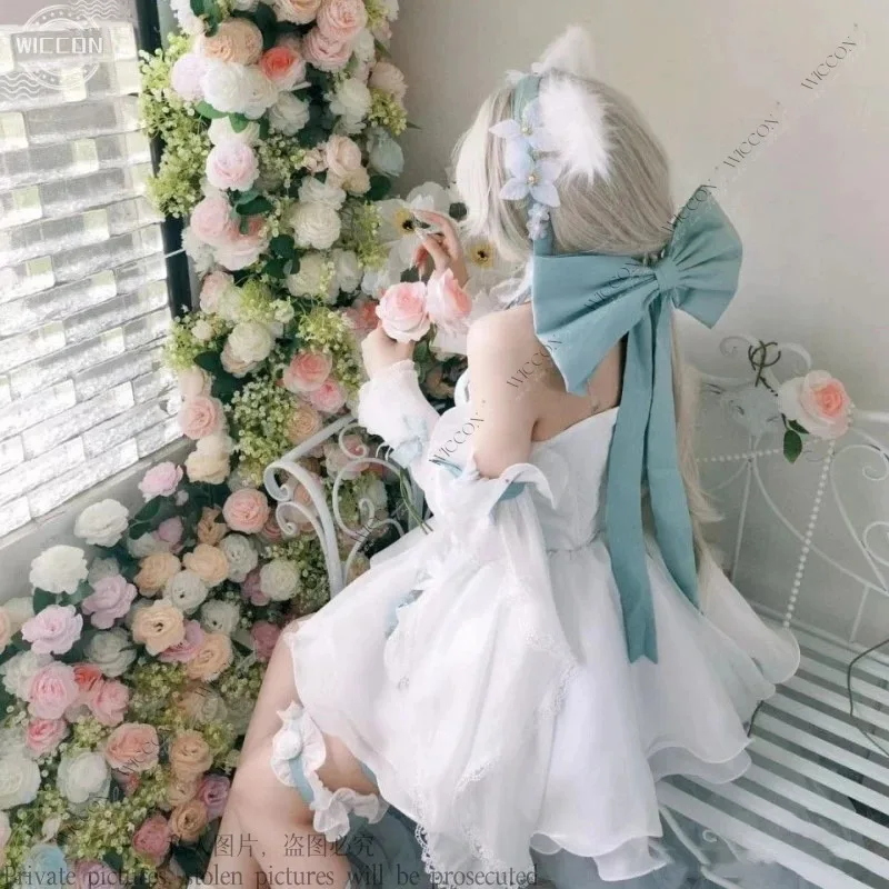 

XT8Lynette Cosplay Costume Game Genshin Impact Angel's Courtyard White Dress Ballet Cute Fontaine Wig Lolita Magician LynetXT6@!