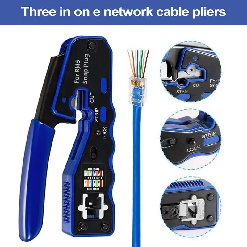Ethernet Crimping Tool Kit Professional Ethernet Stripper Ethernet Cable Tool Kit High Compatibility Pass Through Crimper