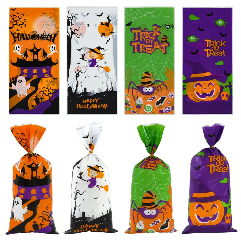 

​50Pcs Halloween Candy Gift Bags Pumpkin Ghost Biscuits Snack Packaging Bags Halloween Party Decorations Trick Or Treat