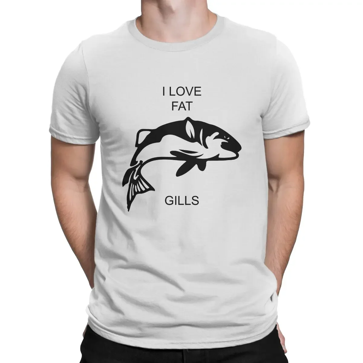 Men's I love fat gills T Shirts Outdoor Exercise 100% Cotton Tops Vintage Short Sleeve Crewneck Tee Shirt Summer T-Shirts