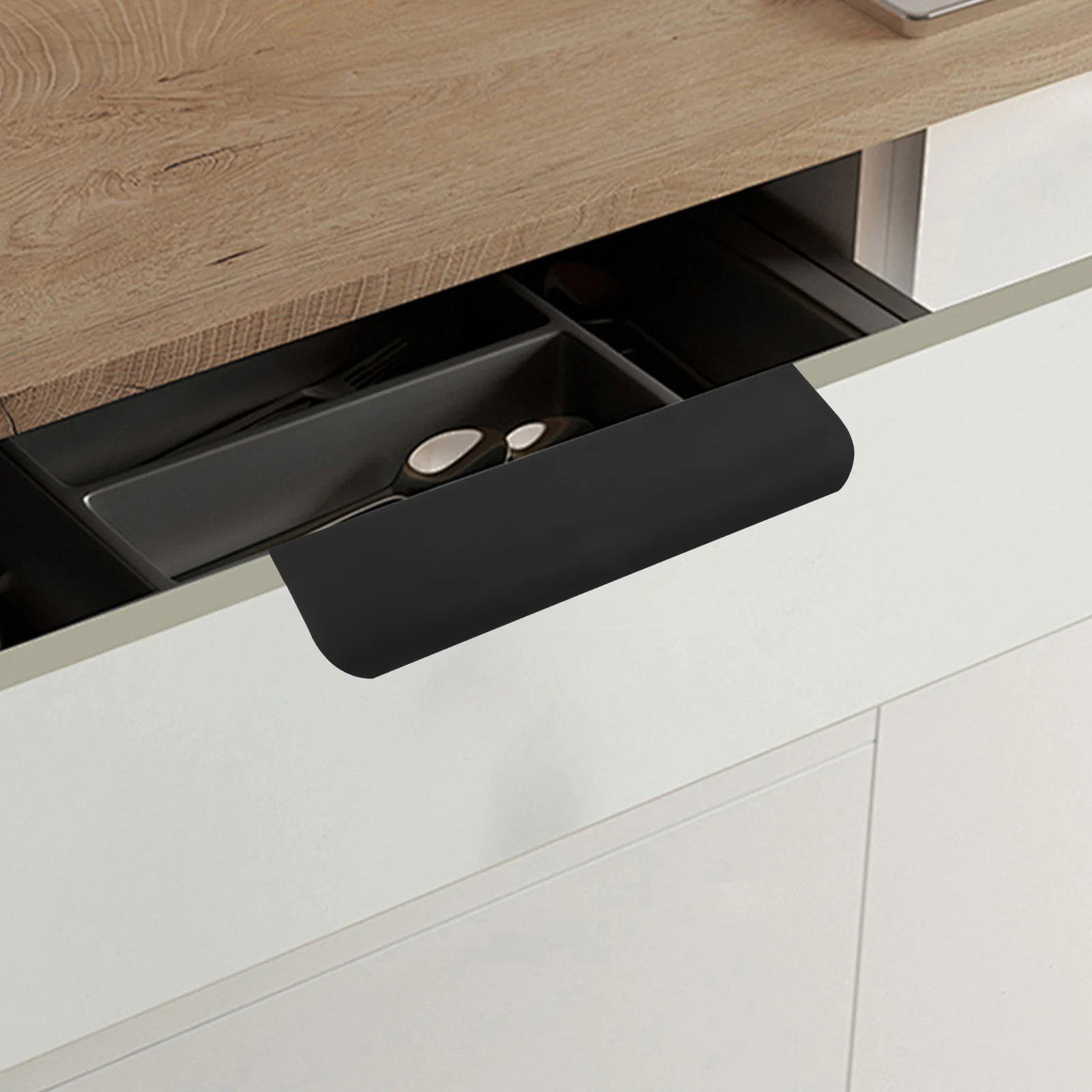 10 قطعة مقابض للخزانة المخفية درج سبائك الألومنيوم يسحب تصميم أنيق وبسيط لأبواب خزائن المطابخ باللون الأسود #6