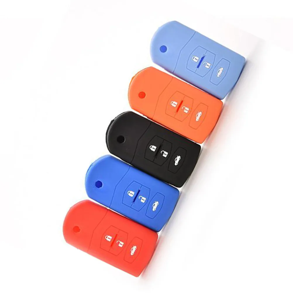 3 Buttons Silica Gel Key Case Cover Replacement Outer Shell Protective Soft Key Container Case Car Accessories Fit for Mazda Red