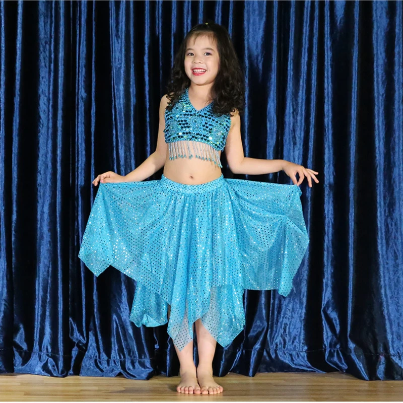 Children Belly Dancing Clothes Kids 2piece set of top and skirt India Princess Costume Girls' Tempeh Dance Ethnic Dance Costume