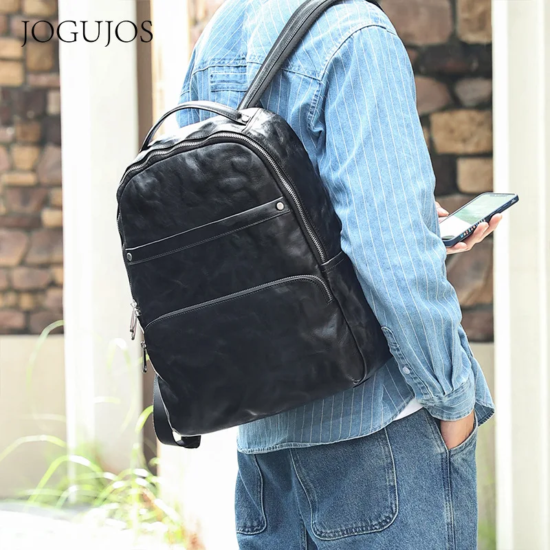Tas Ransel Kulit Asli Pria 2025 Model Terbaru Kapasitas Besar untuk Laptop 14-15.6 Inch Tas Komputer Baru Tas Sekolah Pelajar Tas Ransel Travel