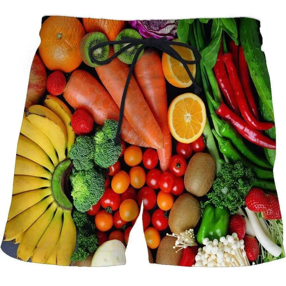 Funny Fruits Vegetables Chili 3D Print Beach Shorts Men Women Oversized Surfing Board Sport Pants Swimsuits Trunks Kids Clothing