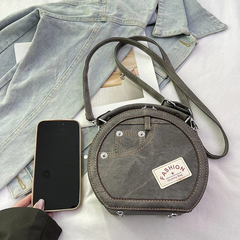 Runde Handtasche Retro Shoudler Taschen für Frauen 2024 Mini kleine Umhängetasche klassische Pu Griff Geldbörse Bolasas runde Einkaufstasche – Detail 8