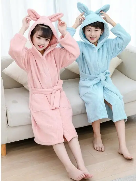 New ArrivedKids Cartoon Robe Sleepwear Boy Girl Pure Cotton Toweling Hooded Kimono Bathrobe Soft Water Uptake Homewear Nightgown