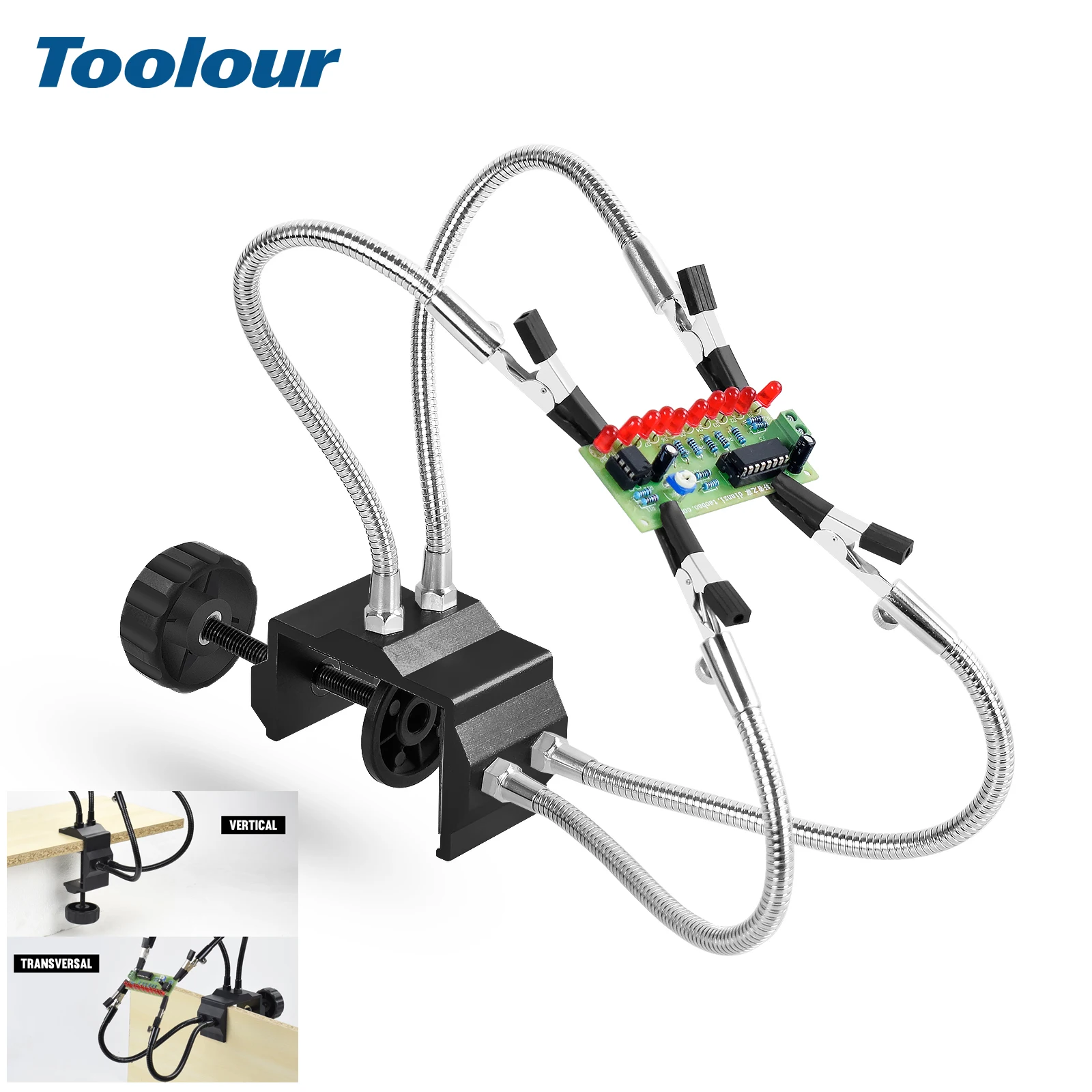 Toolour Helping Hands Soldering Clamp Metal Flexible Arms with Desk Clamps PCB Clip for PCB Holder/Desoldering/Welding/Repairing