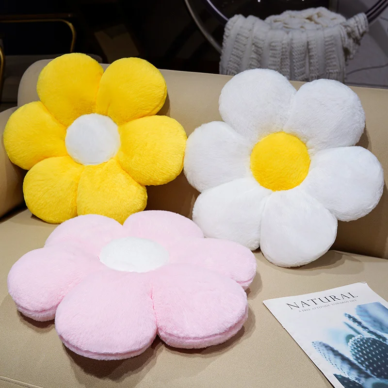 30/45cm colorido flor de pelúcia almofada de assento pele de coelho falso macio 6 pétalas girassol lance travesseiro sofá cadeira decoração de chão presente