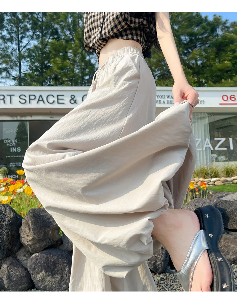 Women's Oversized High Waist Wide Leg Pants Spring Summer Solid Color Casual Cropped Pants Woman Loose Puffy Lantern Trousers