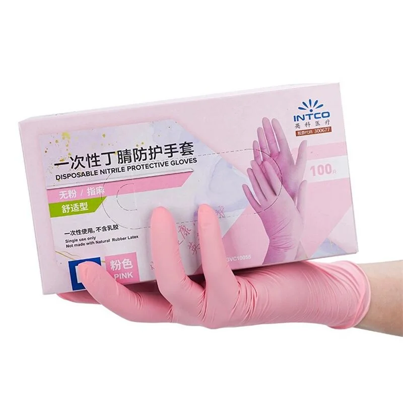 Pink Nitrile Disposable Gloves 50/100Pack XS-L Latex and Power Free Food Grade Gloves for Home Cleaning Food Prep Kitchen Tatoo