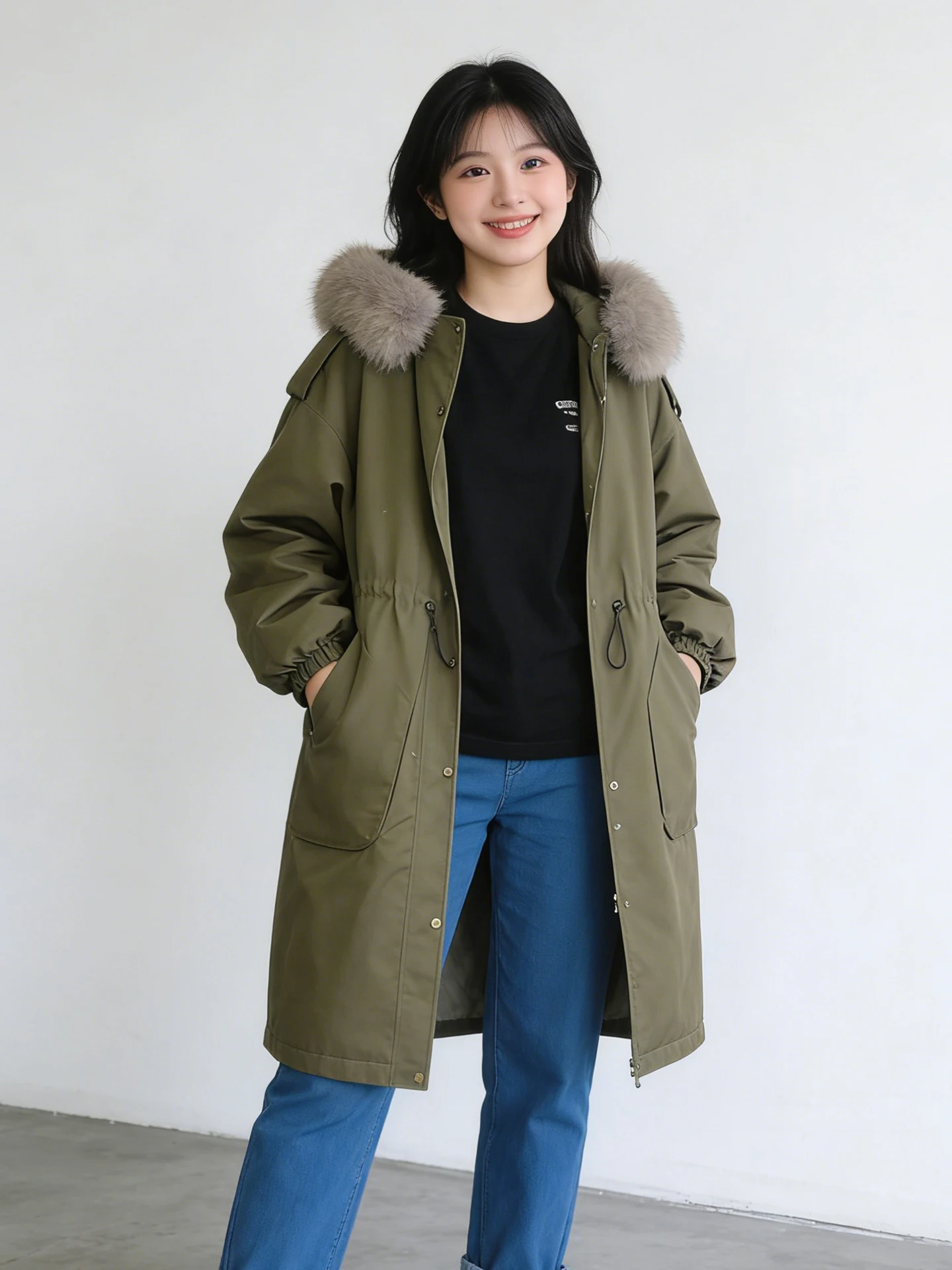 

plus Size Winter Parka Women's Warm Cotton Jaet Coat with Large Fur Collar Hooded Korean Sle Casual Thiened Polyester