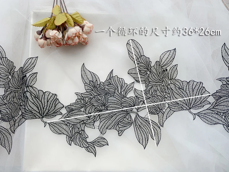

10Yards Lace Material Clothing Accessories Black Flower Applique Lace Ribbon Trim Fabric Wedding Dress Sewing Supplies