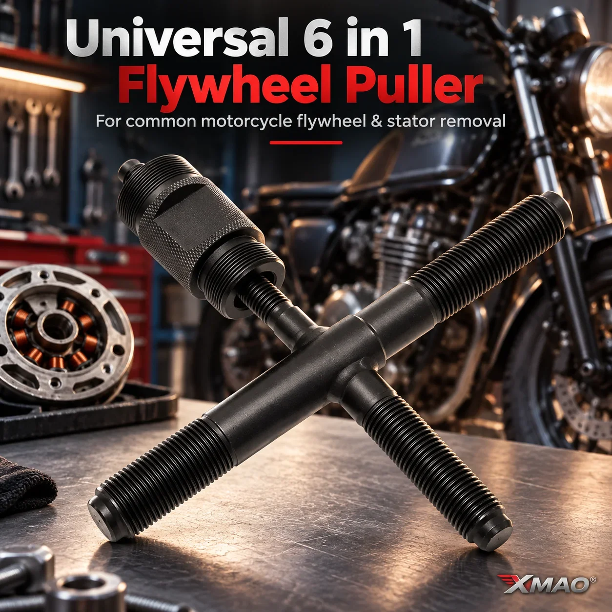 Carbon Steel 6 in 1 Flywheel Puller Tool Set M10 M14 M16 M18 M24 M27 Universal Motorcycle Stator Rotor Removal Repair Tool