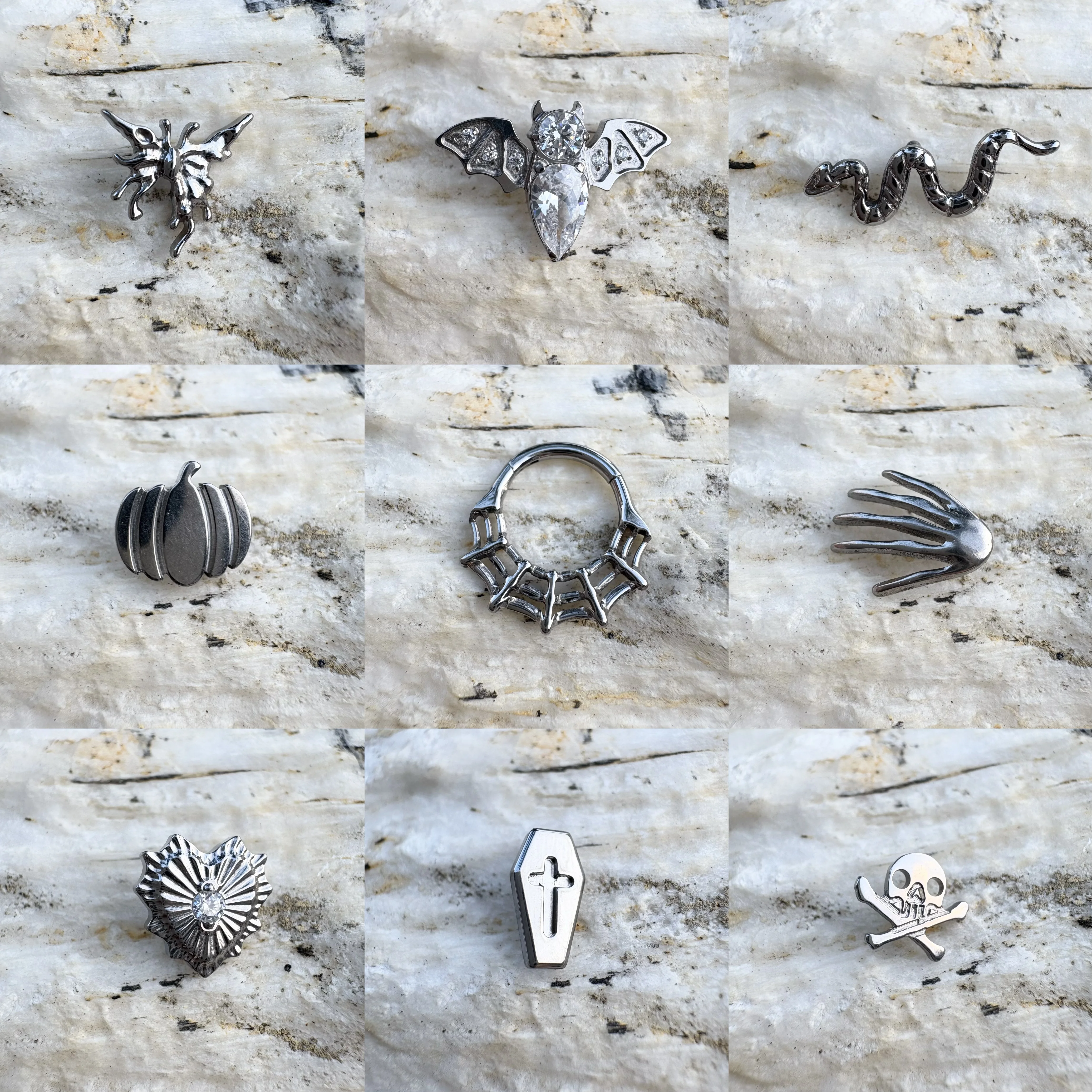 16 جرام زرع الصف التيتانيوم ASTM F136 موضوع داخلي العنكبوت الجمجمة ويب اليقطين الأذن Labret الغضروف Daith الشفاه ترصيع مجوهرات للجسم