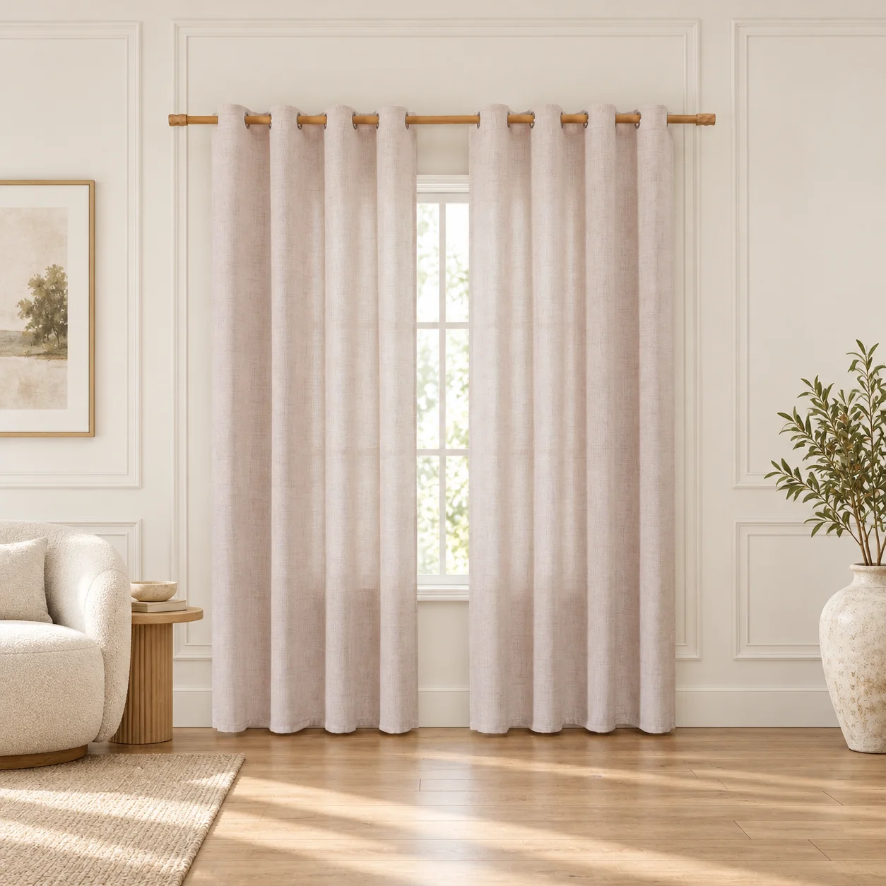 Japanese-Style Linen-Look Sheer Curtains, Light Filtering Privacy Drapes, Natural Textured Window Panels for Bedroom and Living Room, 2 Panels
