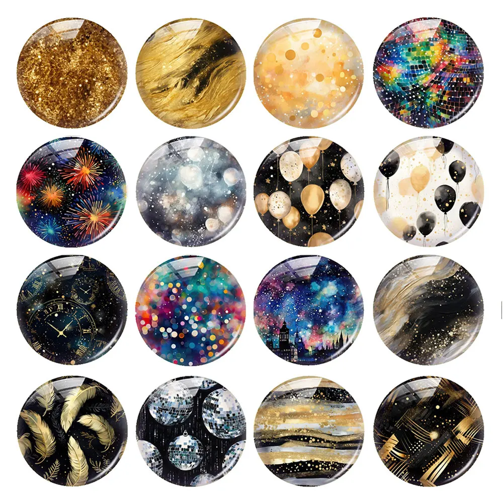 Random Mixed Round/Oval/Square Black Gold Balloon Party Photo Glass Cabochon Flatback Demo Cameo For Diy Jewelry Making